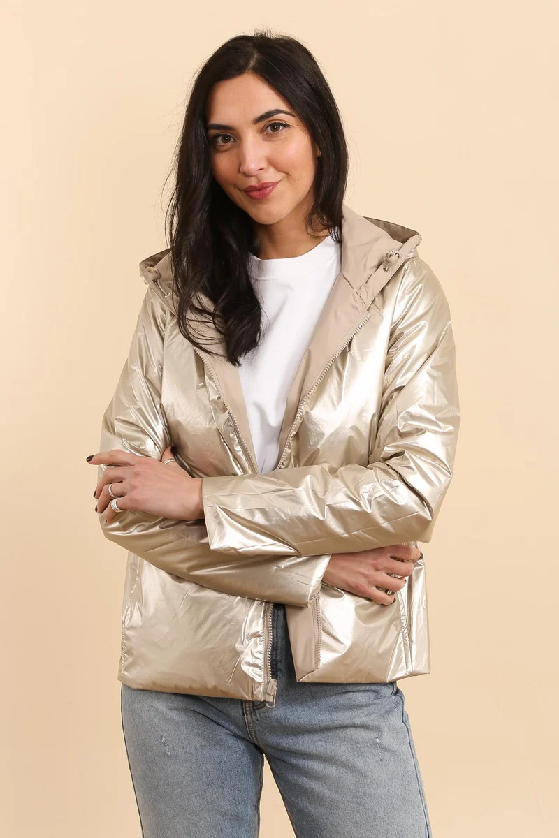 Imperméable réversible court mi-saison brillant