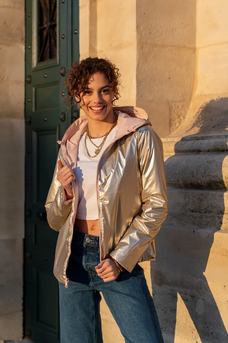 Imperméable réversible court mi-saison brillant