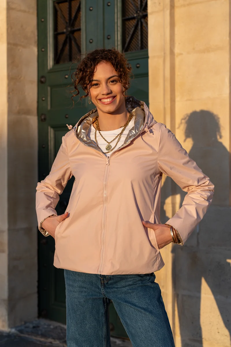 Imperméable réversible court mi-saison brillant