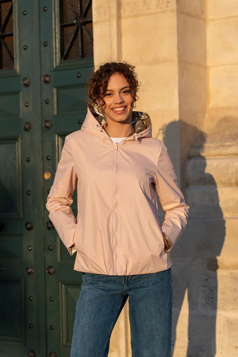 Imperméable réversible court mi-saison brillant