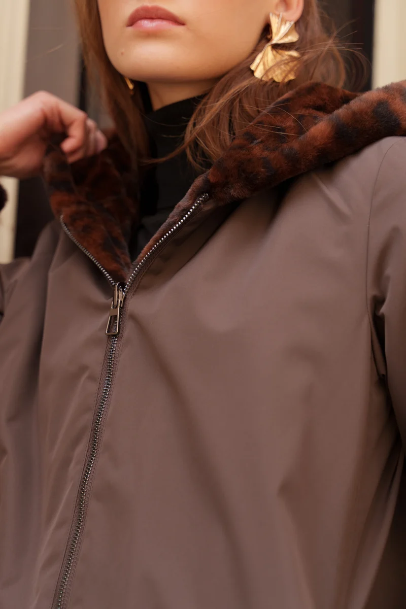 Imperméable fourré réversible long léopard