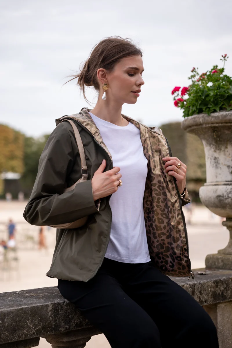 Imperméable réversible court léopard