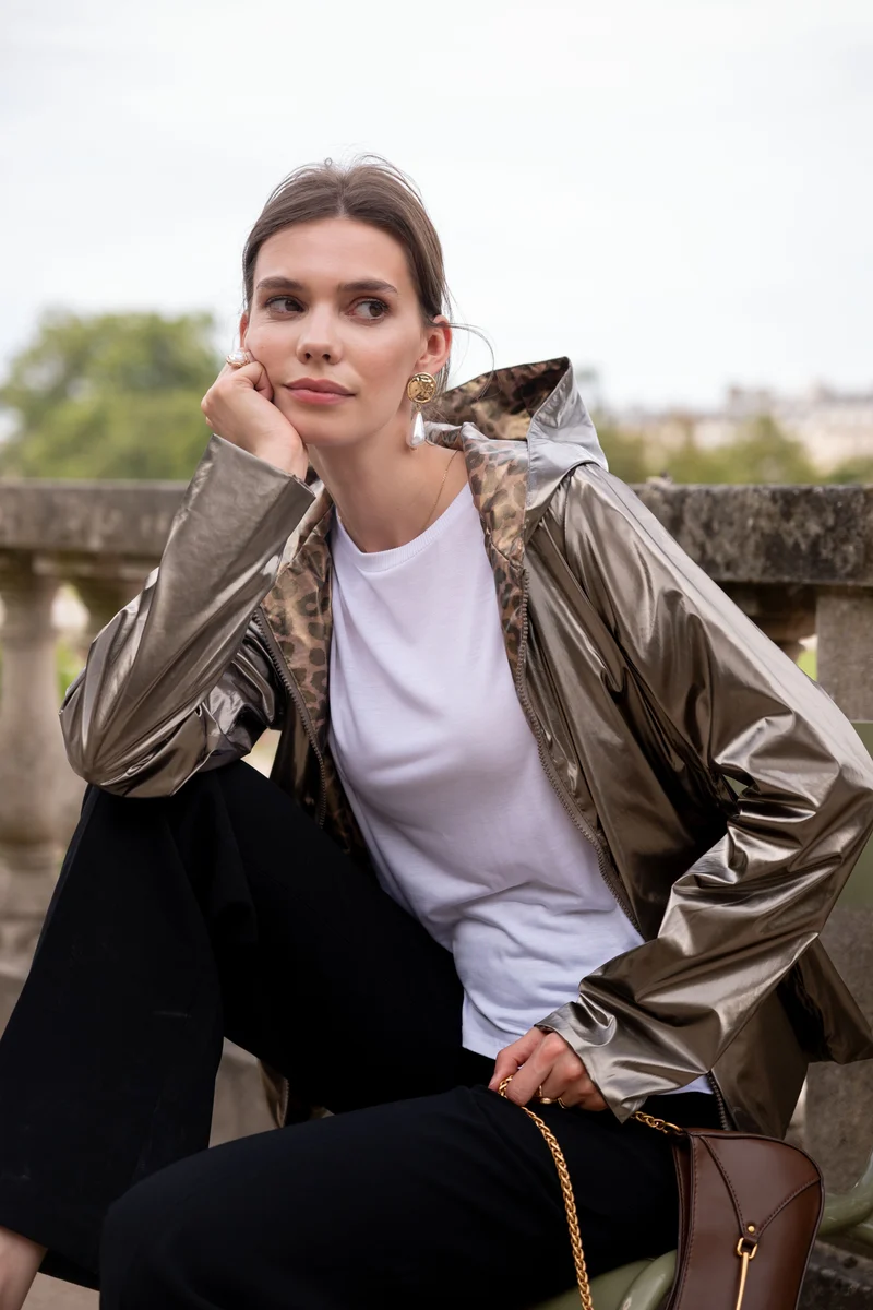 Imperméable réversible court léopard