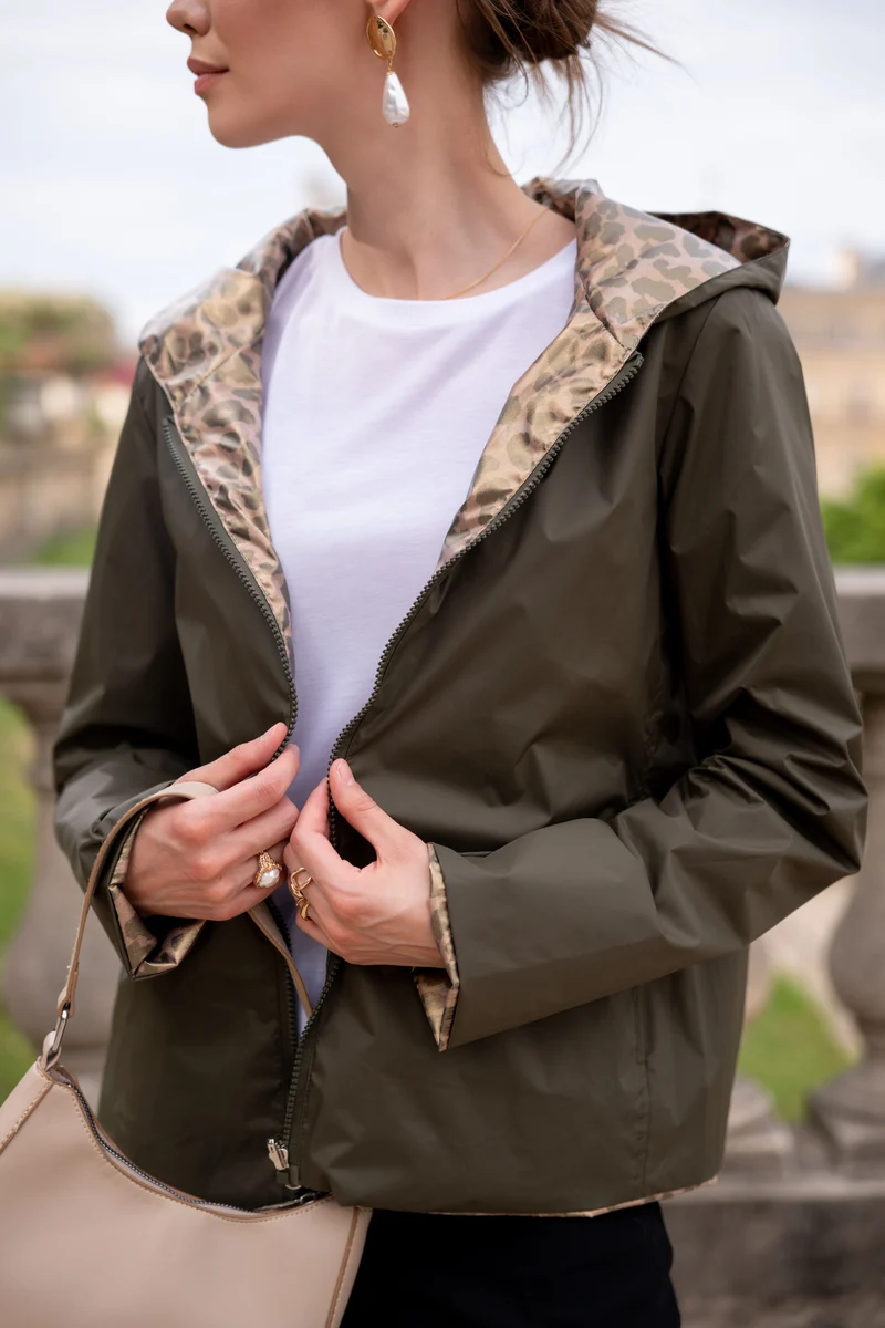 Imperméable réversible court léopard