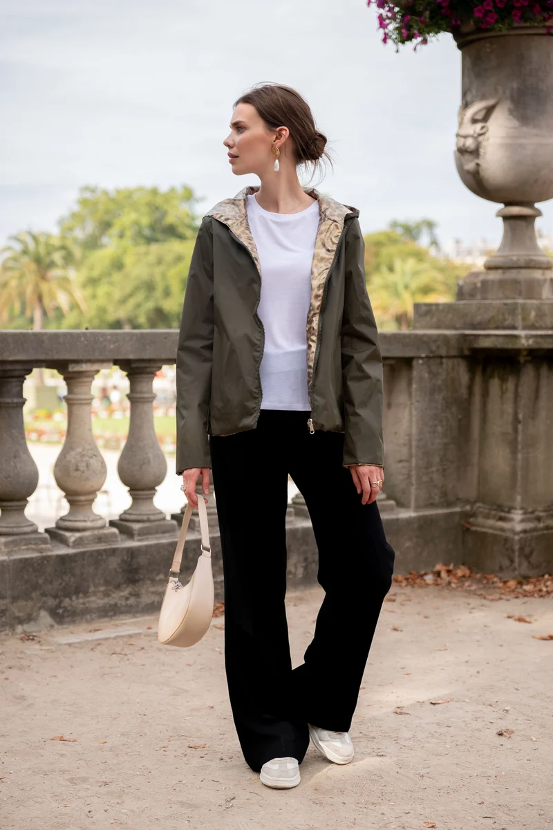 Imperméable réversible court léopard