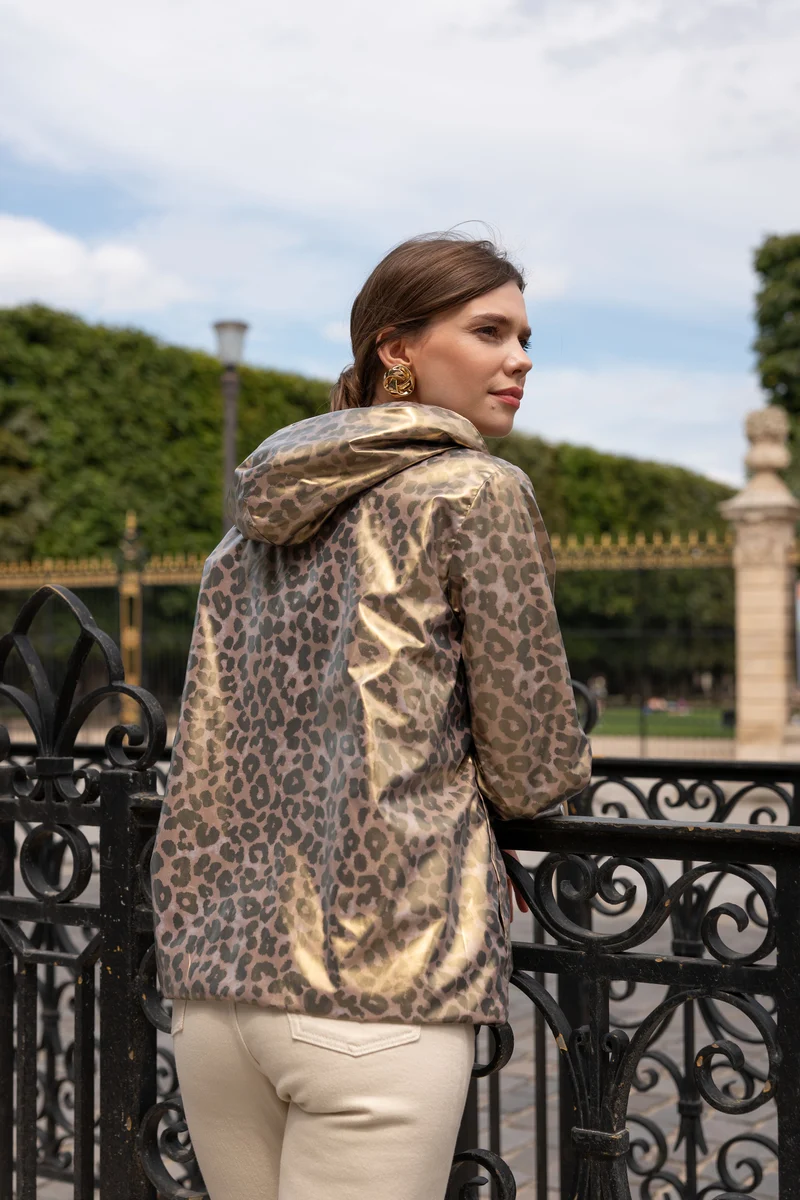 Imperméable réversible court léopard
