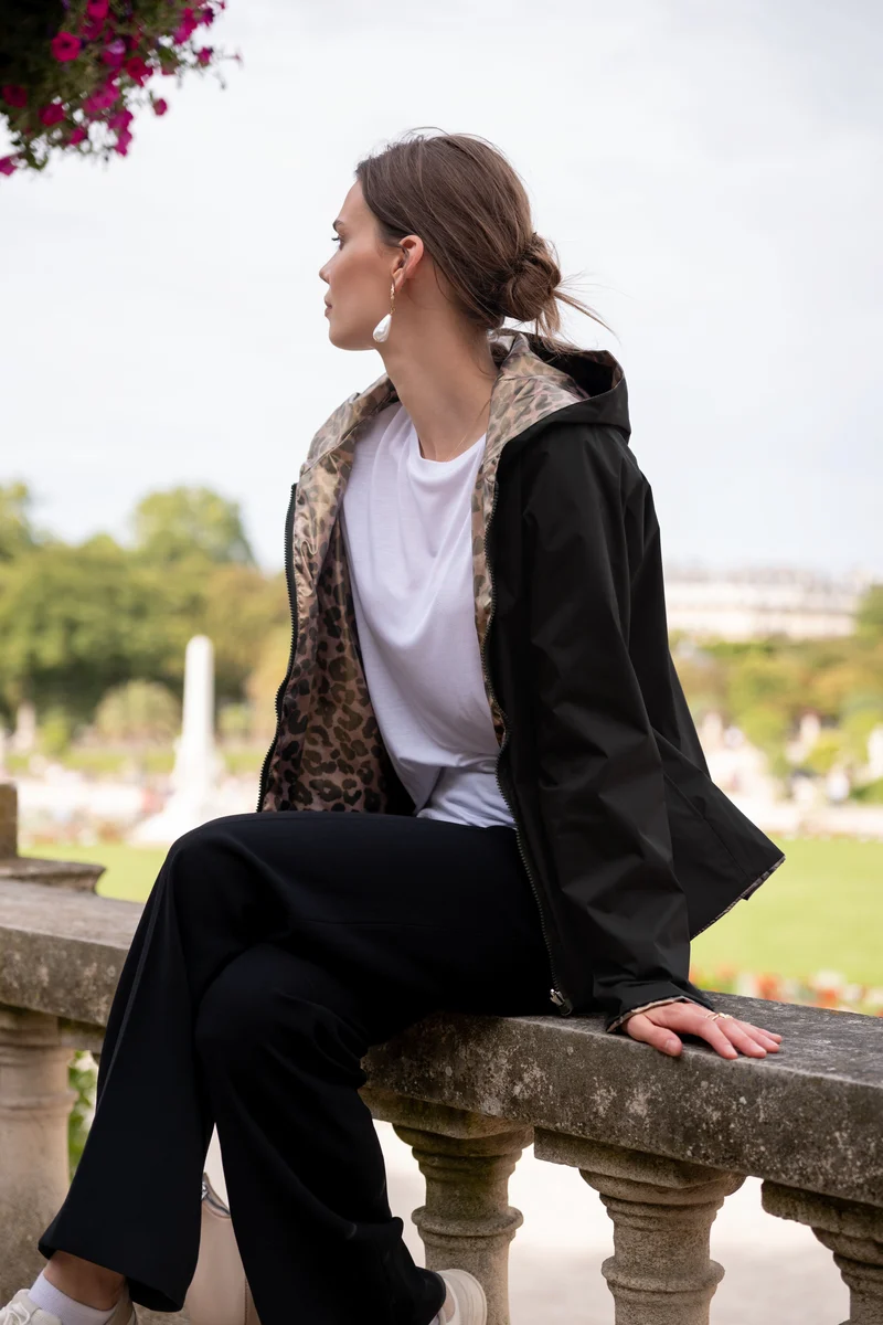 Imperméable réversible court léopard