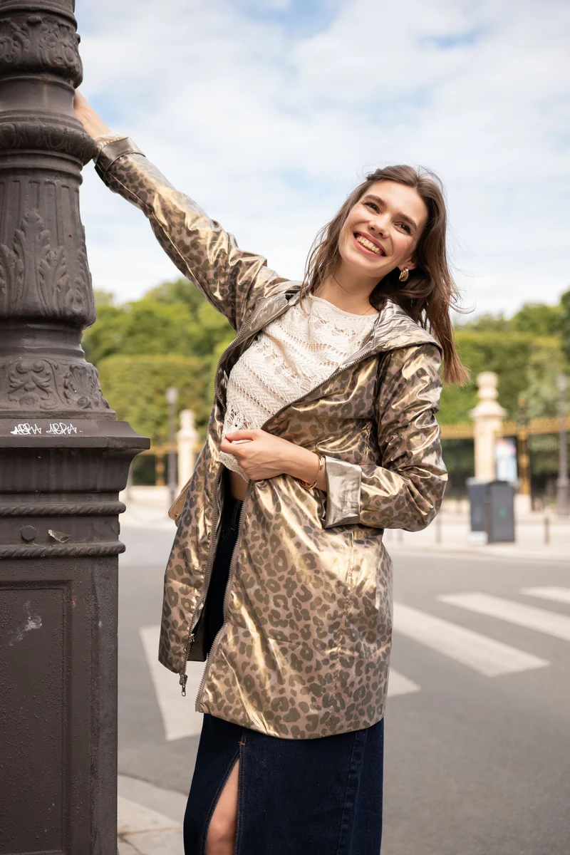 Imperméable réversible long léopard