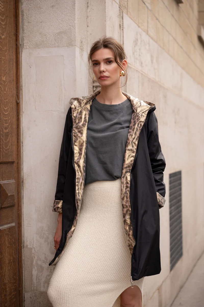 Imperméable réversible long léopard