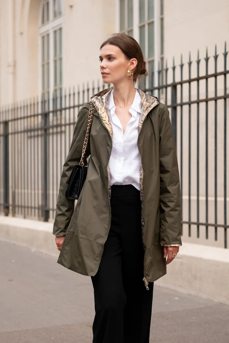 Imperméable réversible long léopard