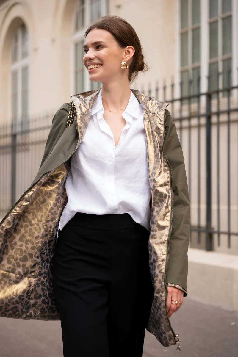 Imperméable réversible long léopard