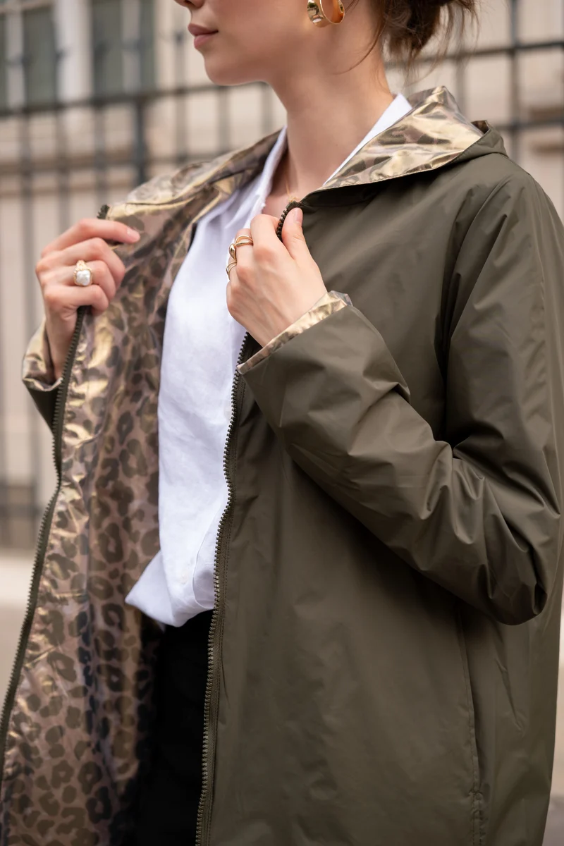 Imperméable réversible long léopard