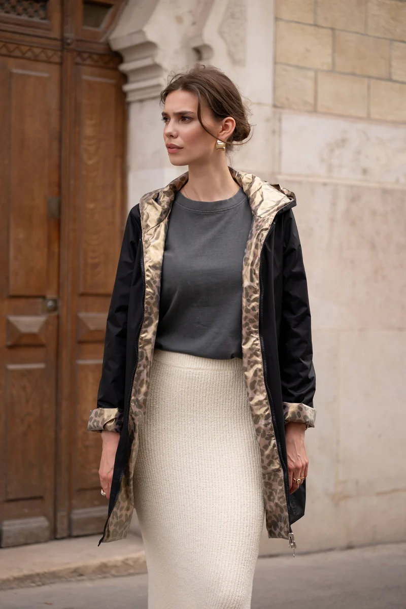 Imperméable réversible long léopard