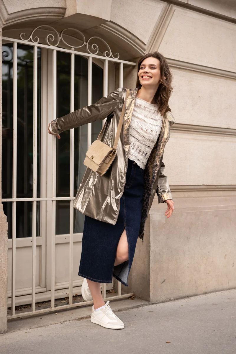 Imperméable réversible long léopard