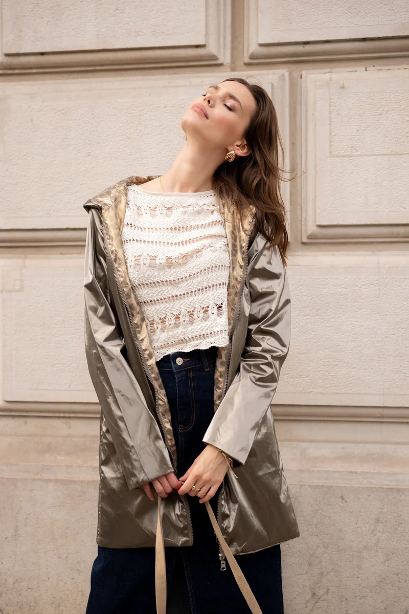 Imperméable réversible long léopard