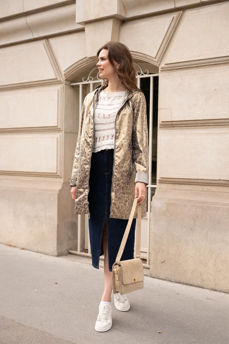 Imperméable réversible long léopard