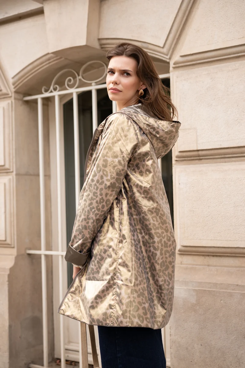 Imperméable réversible long léopard