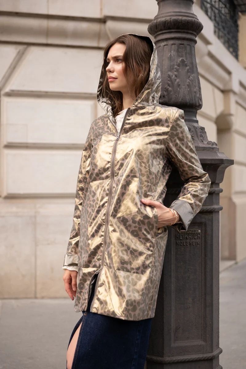 Imperméable réversible long léopard