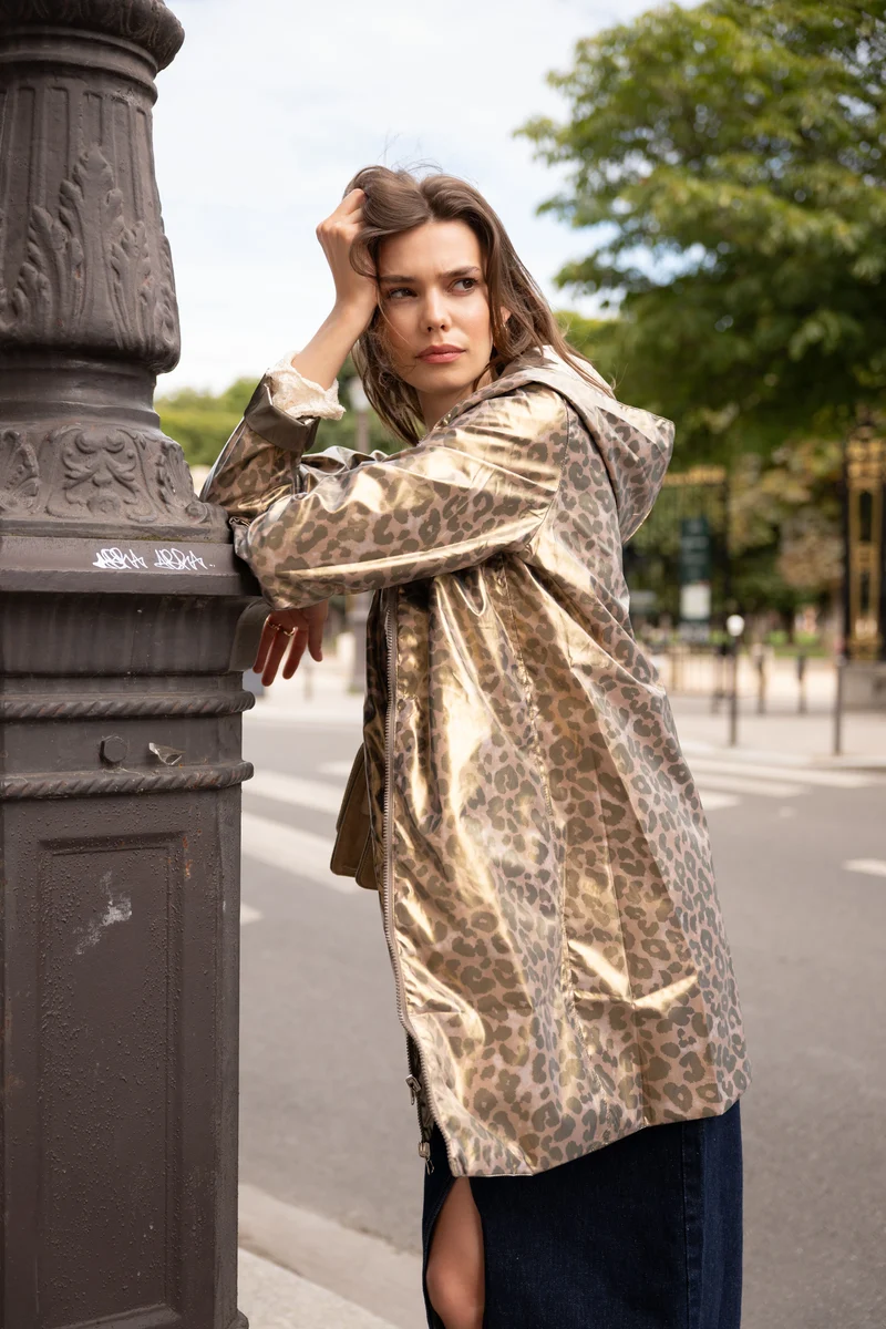 Imperméable réversible long léopard