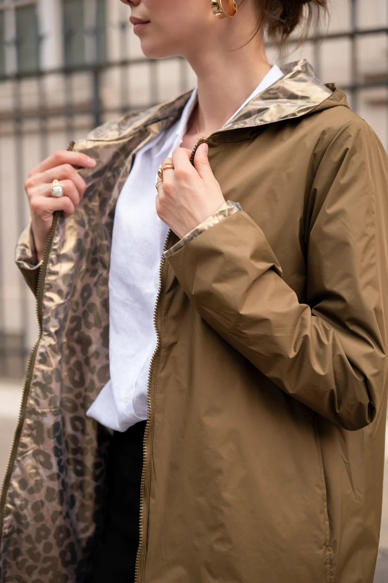 Imperméable réversible long léopard