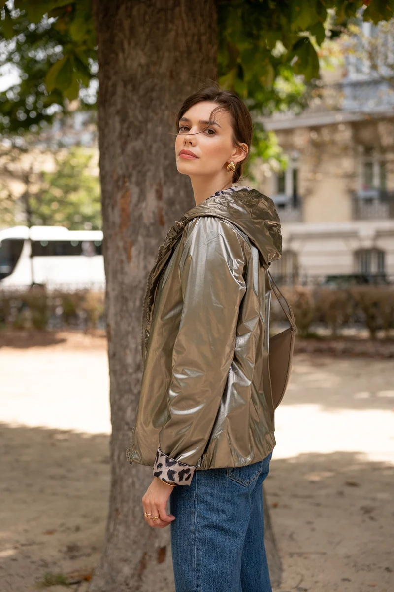 Imperméable réversible court mi-saison léopard