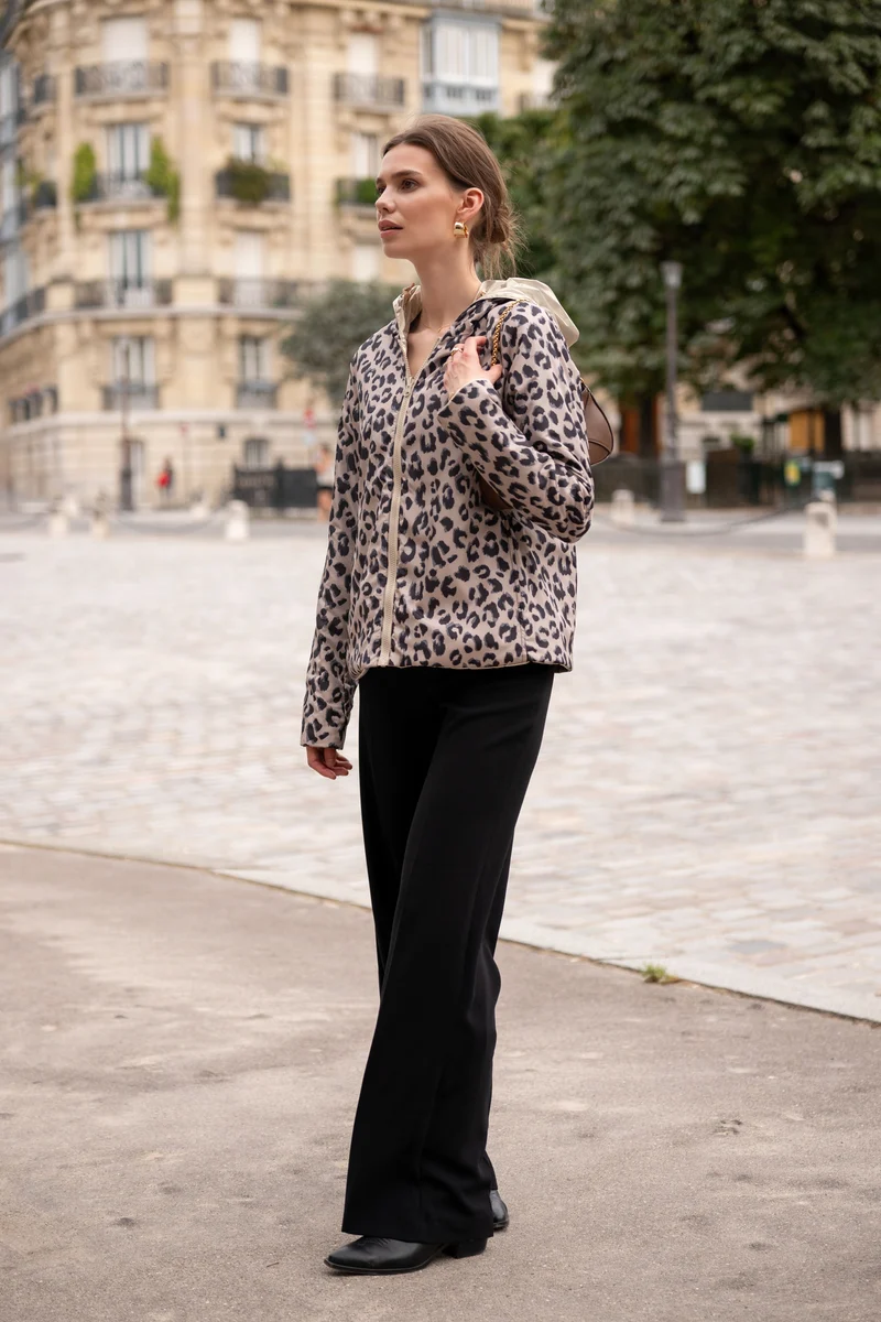 Imperméable réversible court mi-saison léopard