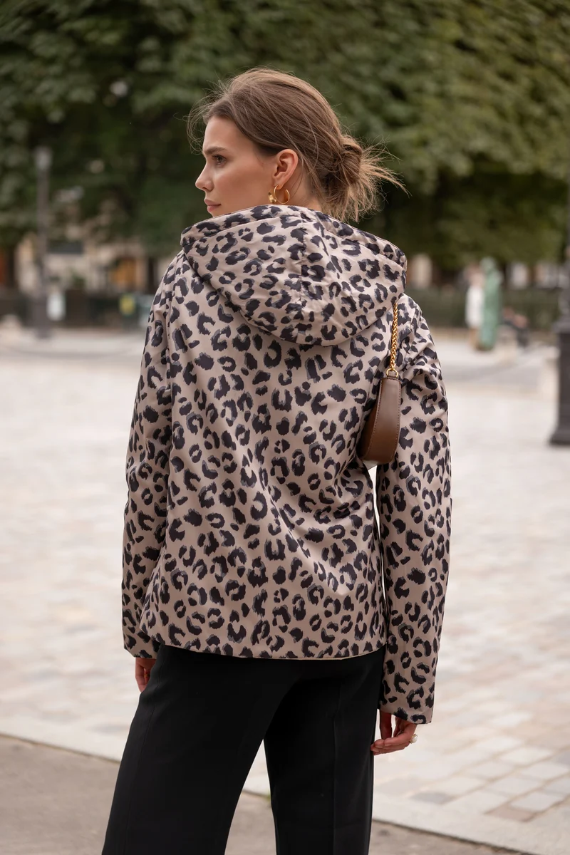 Imperméable réversible court mi-saison léopard