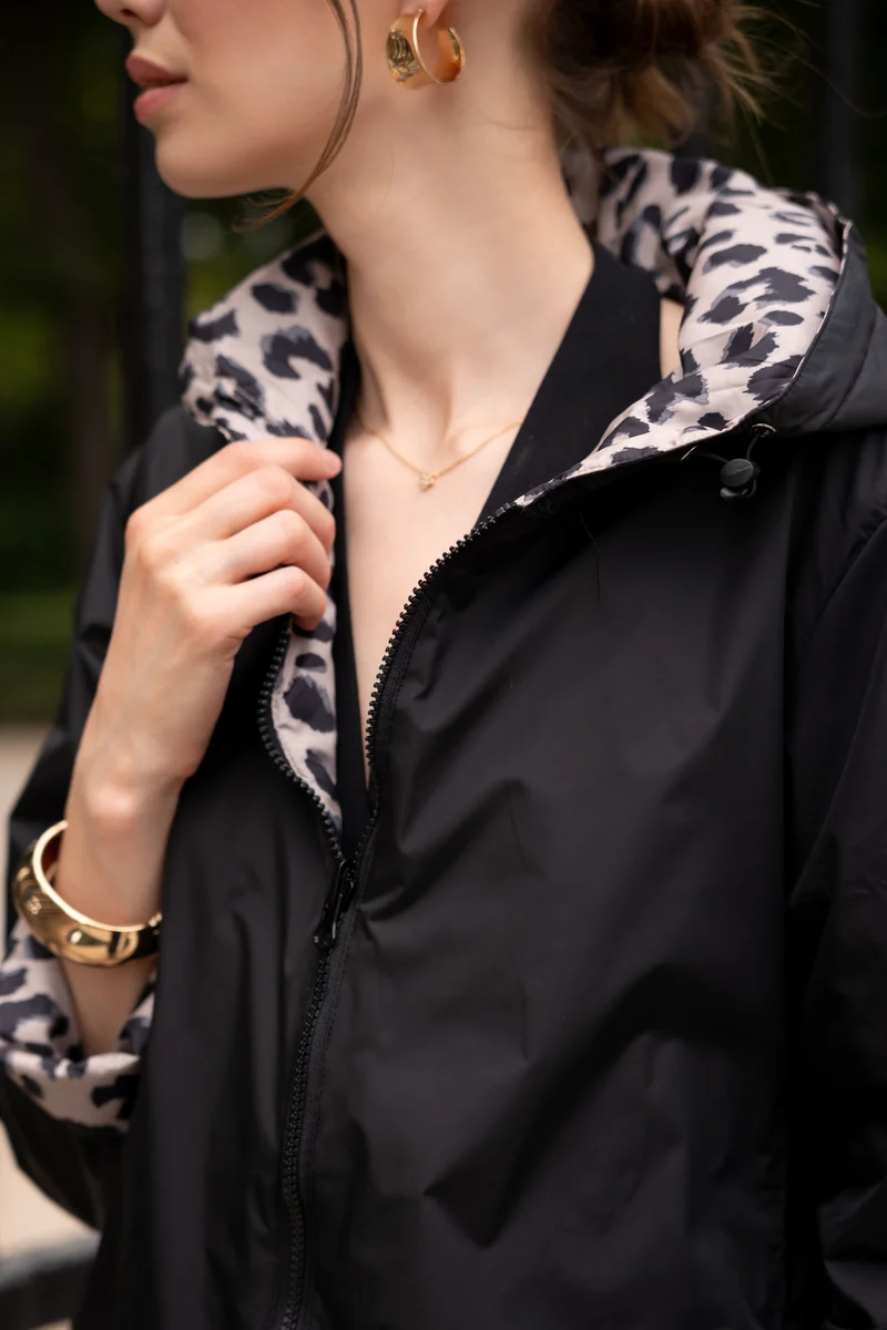 Imperméable réversible court mi-saison léopard