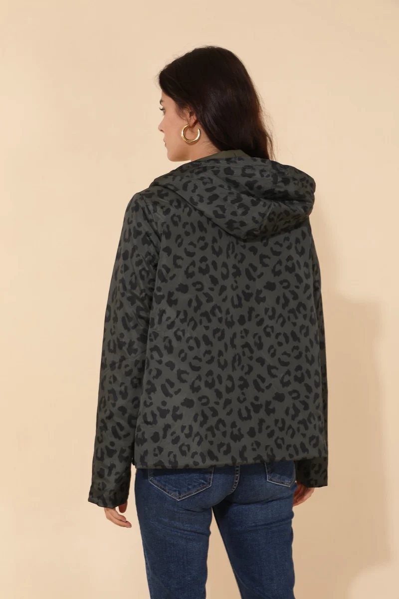 Imperméable réversible court mi-saison léopard