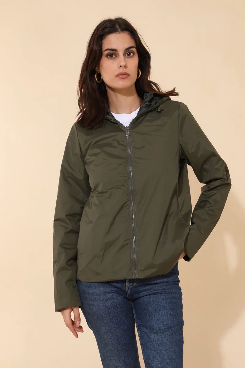 Imperméable réversible court mi-saison léopard