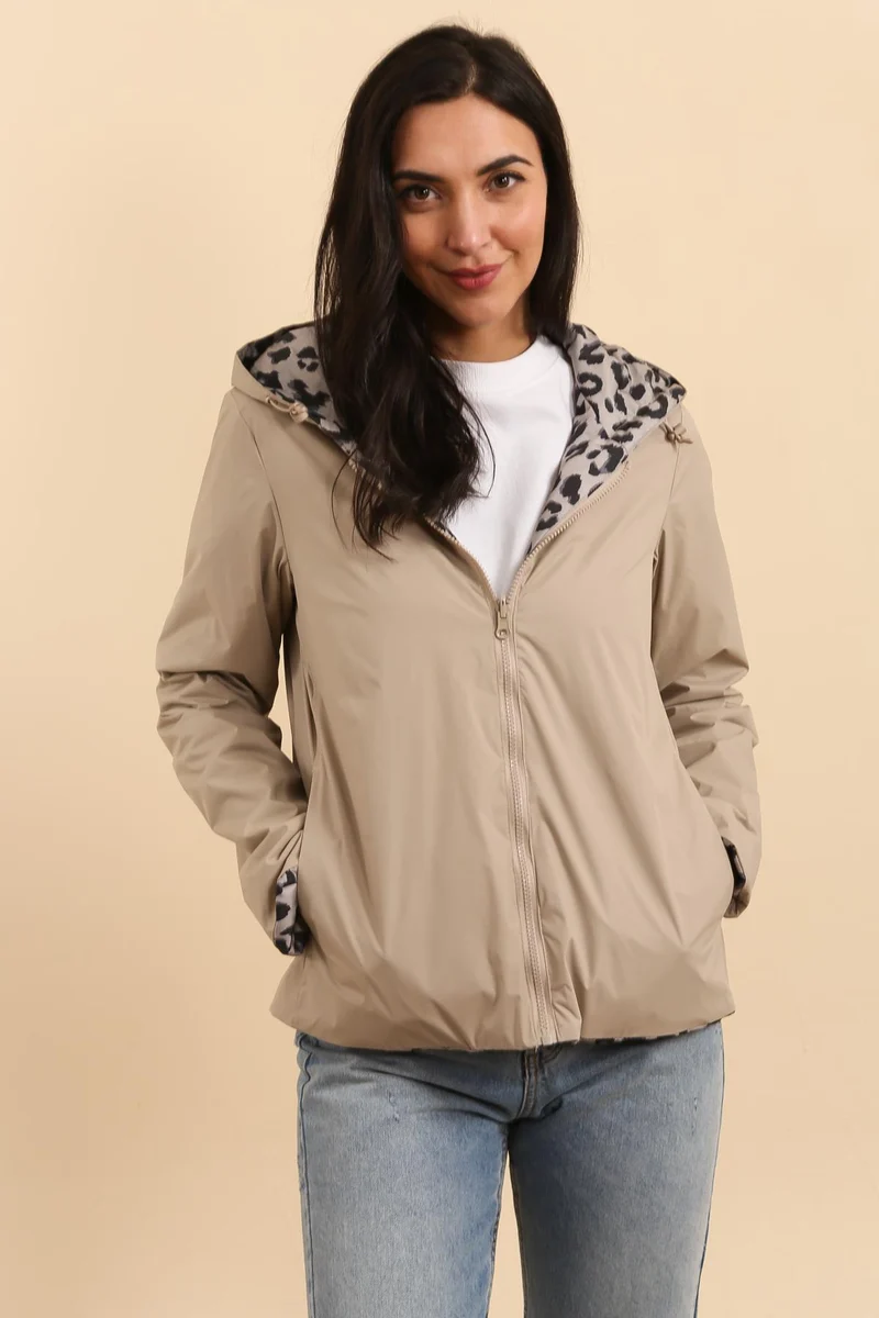 Imperméable réversible court mi-saison léopard