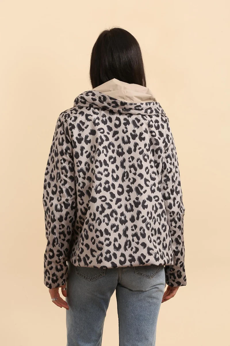 Imperméable réversible court mi-saison léopard