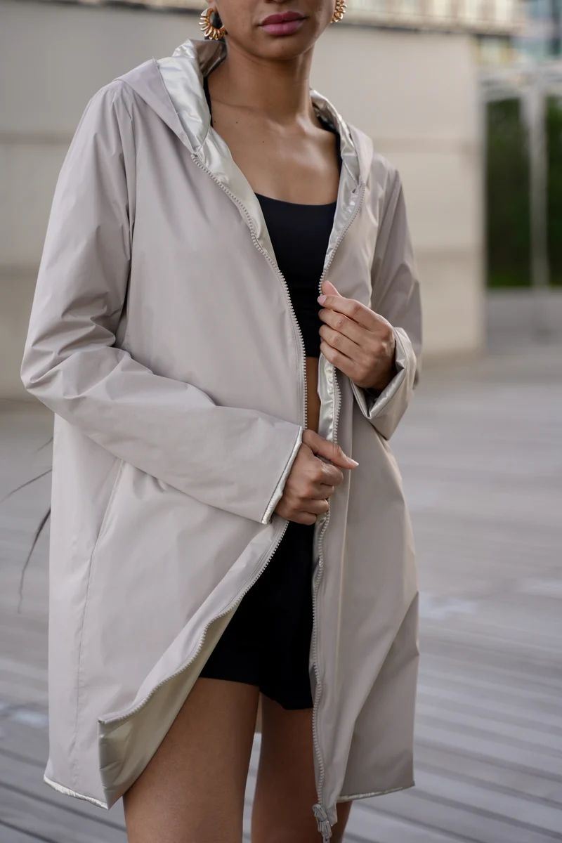Imperméable réversible long (Zip uni)