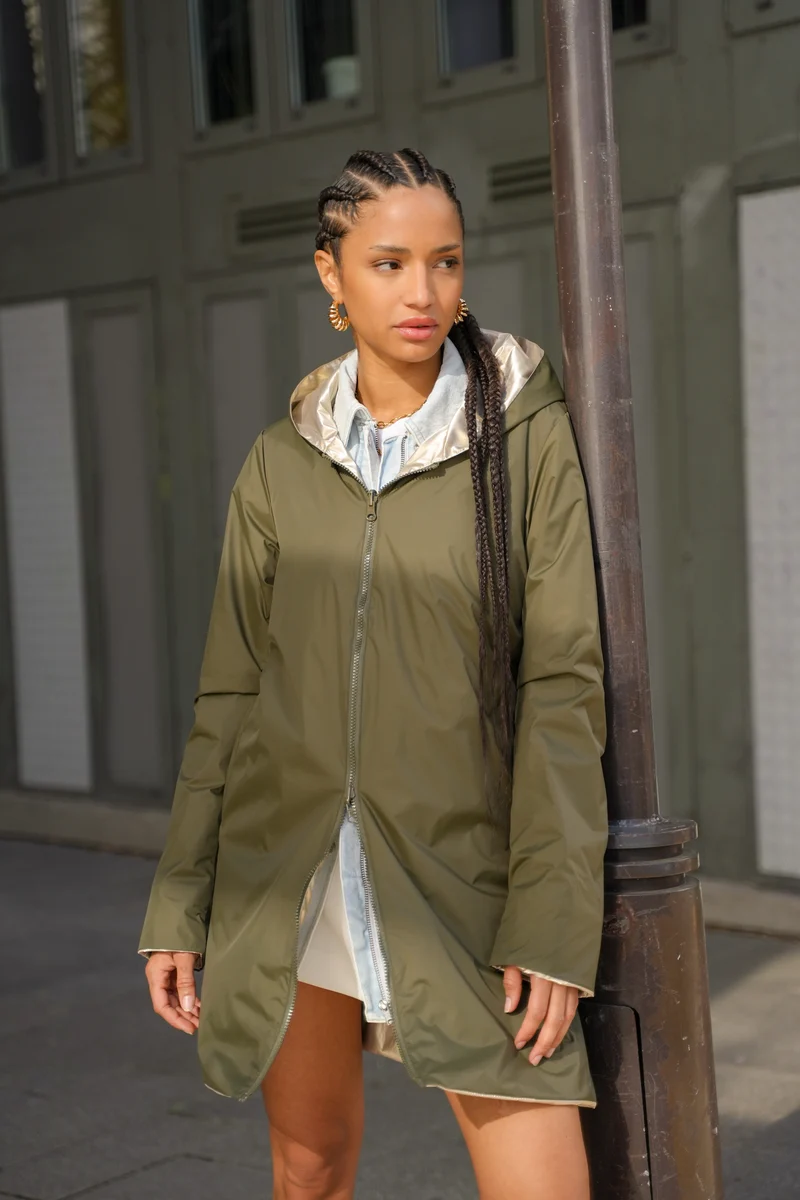 Imperméable réversible long (Zip uni)