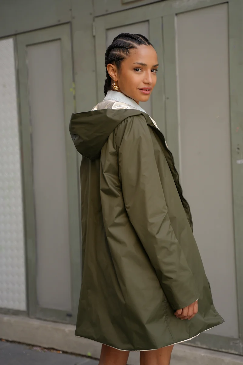 Imperméable réversible long (Zip uni)