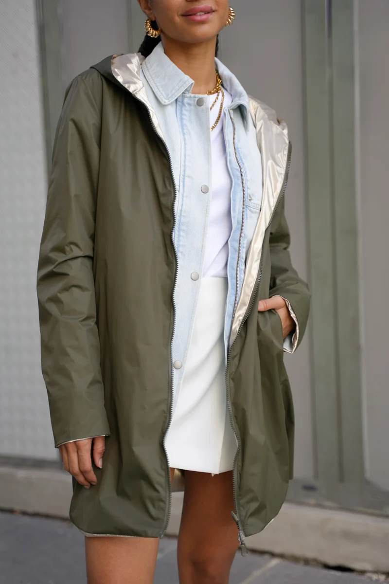 Imperméable réversible long (Zip uni)
