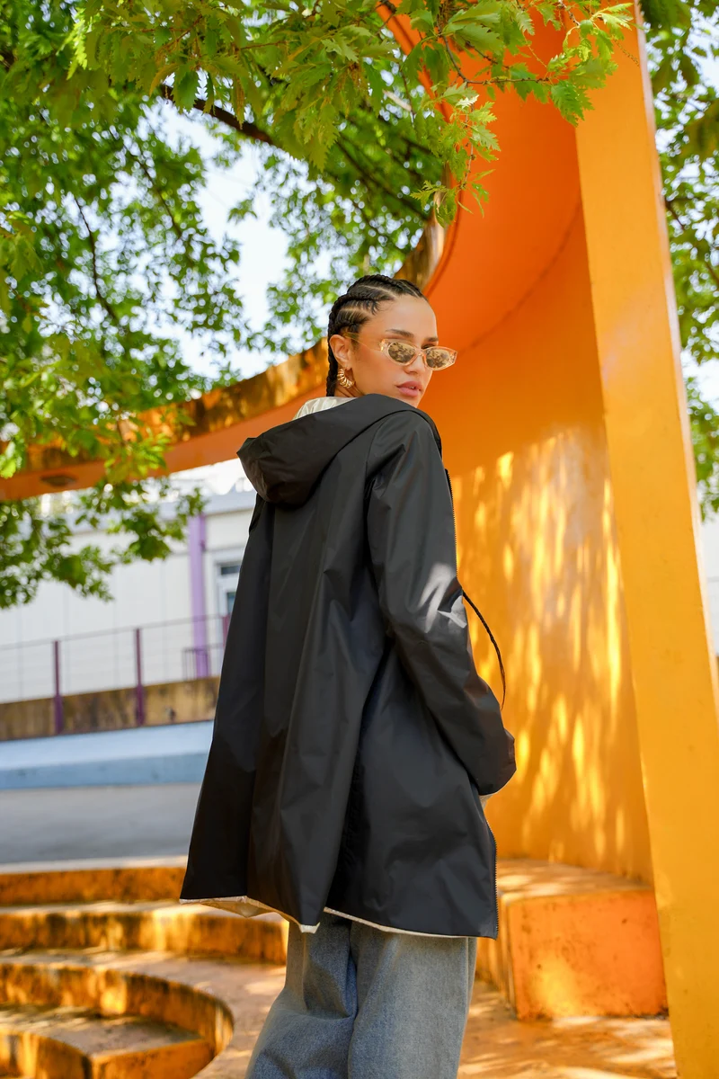 Imperméable réversible long (Zip uni)