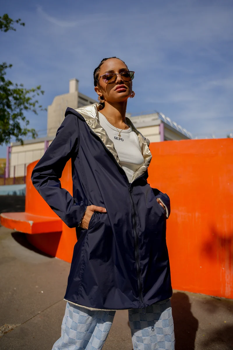 Imperméable réversible long (Zip uni)