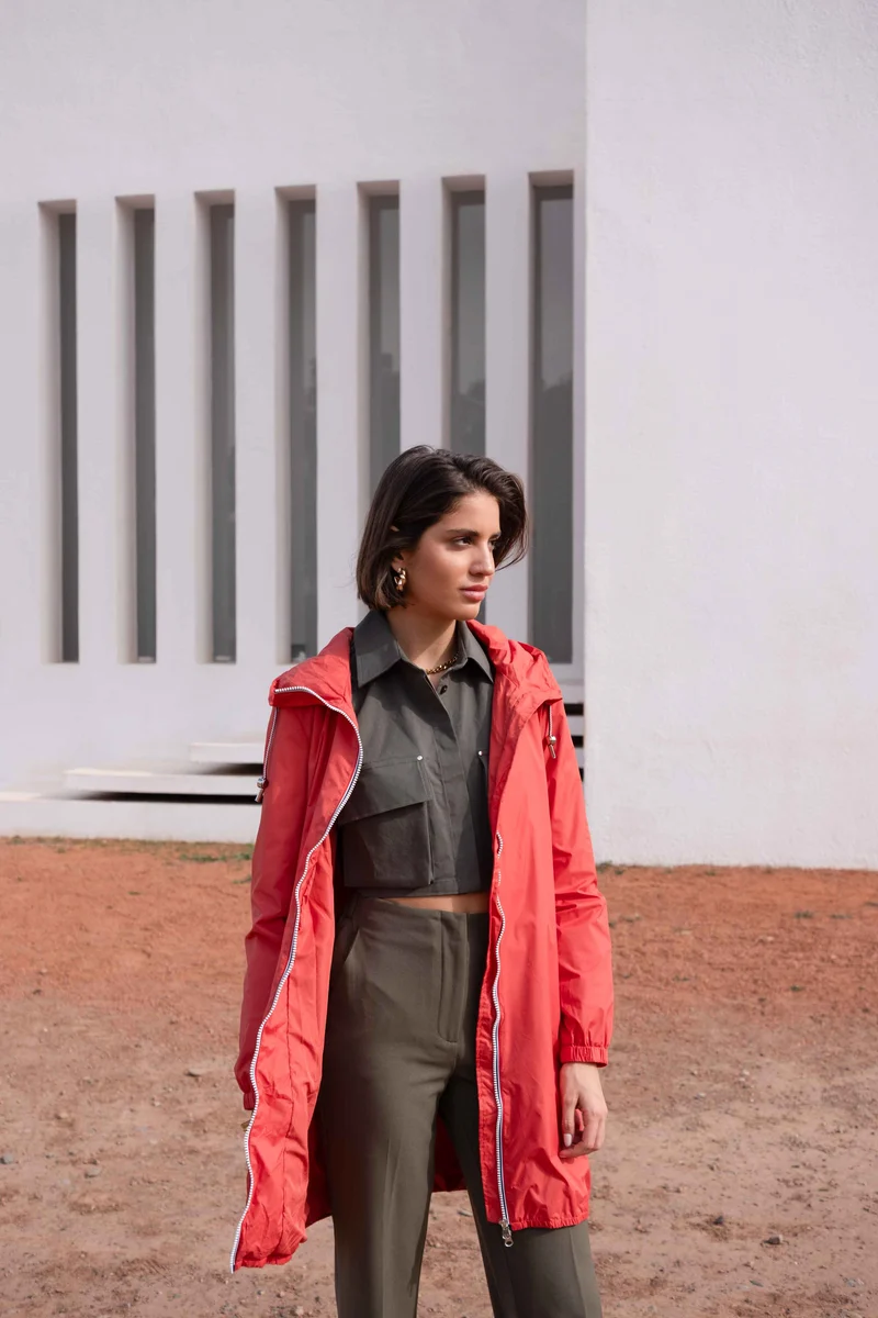Imperméable long avec cordon