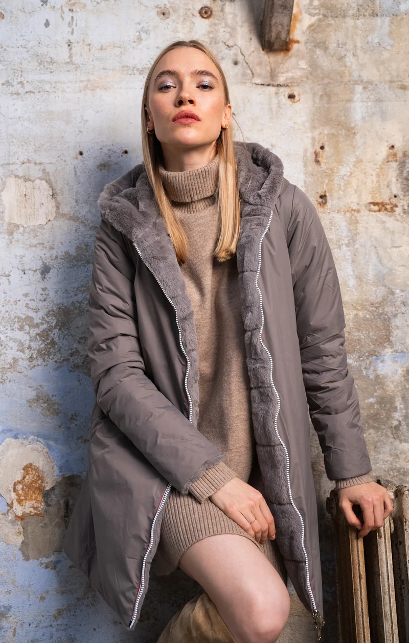 Imperméable fourré réversible long (matelassé)