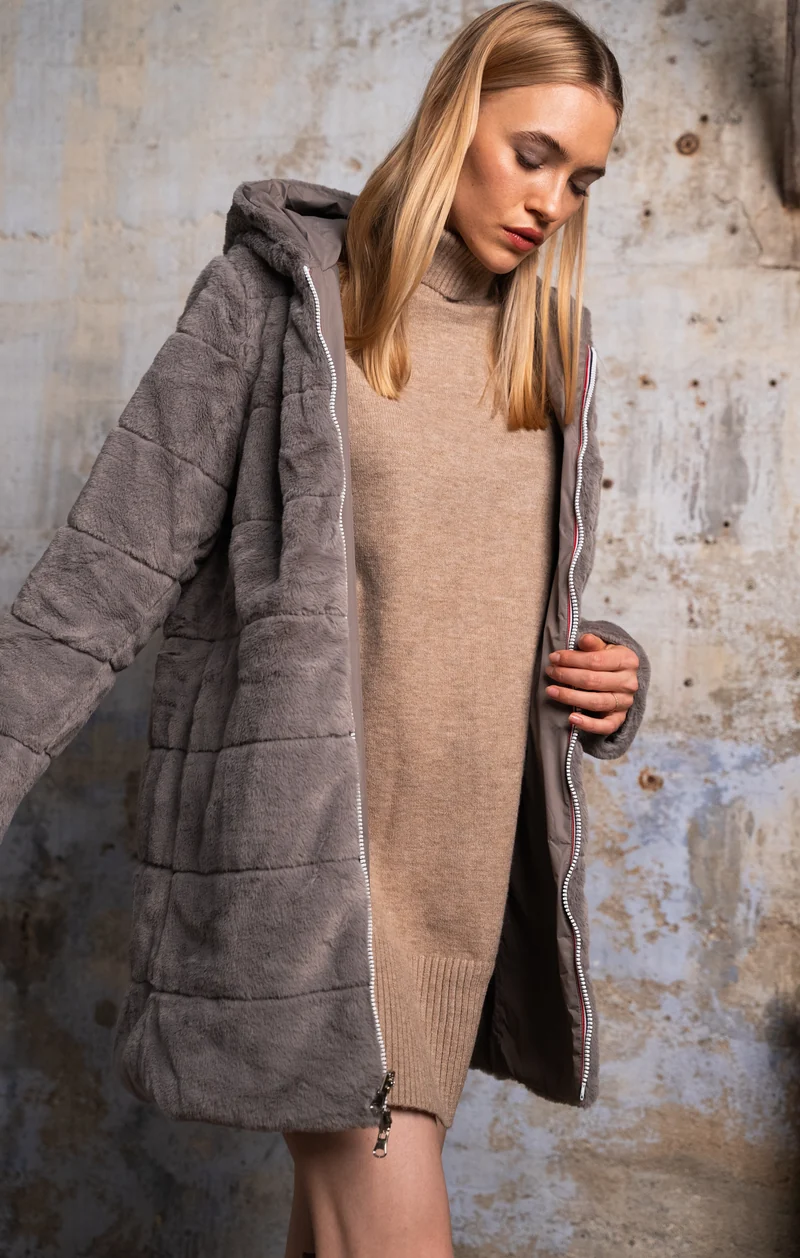 Imperméable fourré réversible long (matelassé)