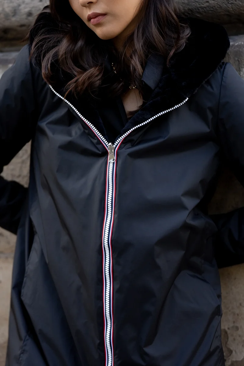 Imperméable fourré réversible long (matelassé)