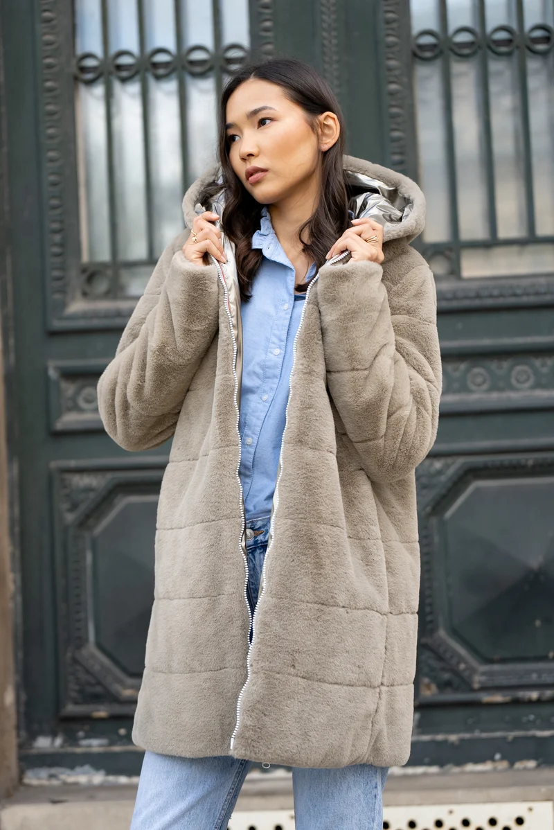 Imperméable fourré réversible long (matelassé)