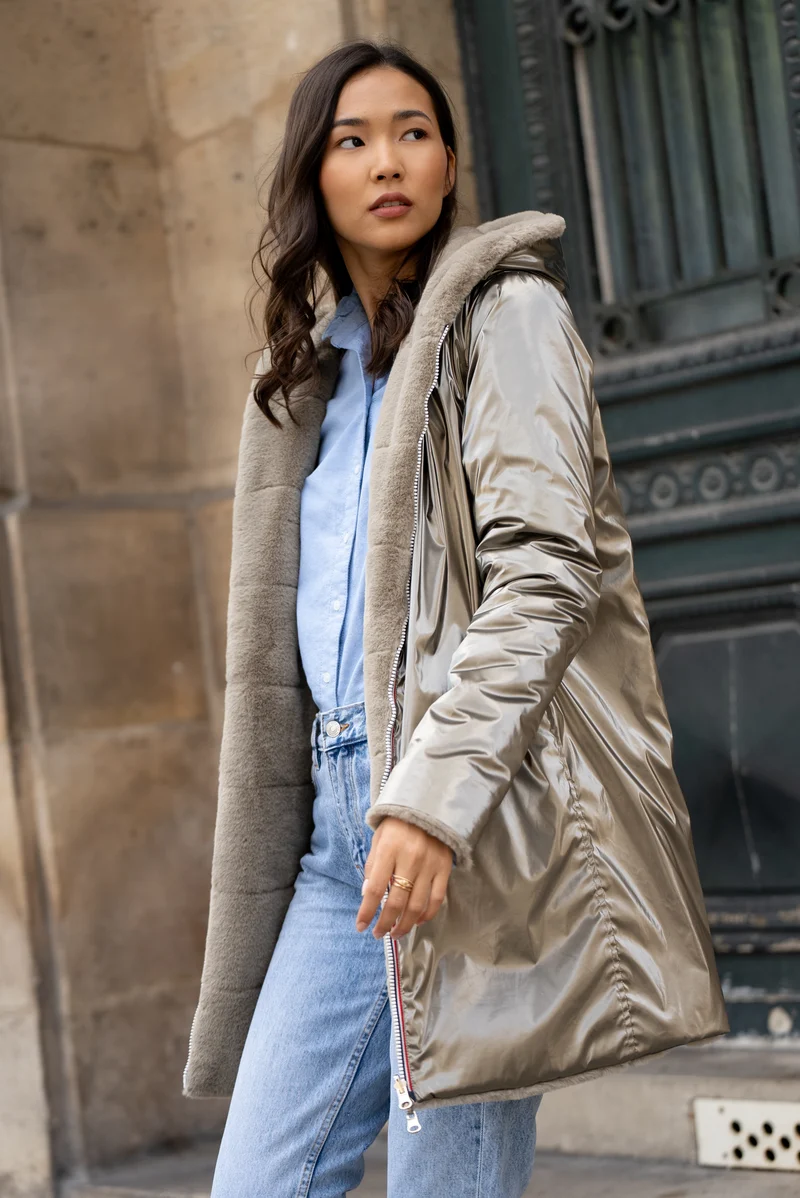 Imperméable fourré réversible long (matelassé)