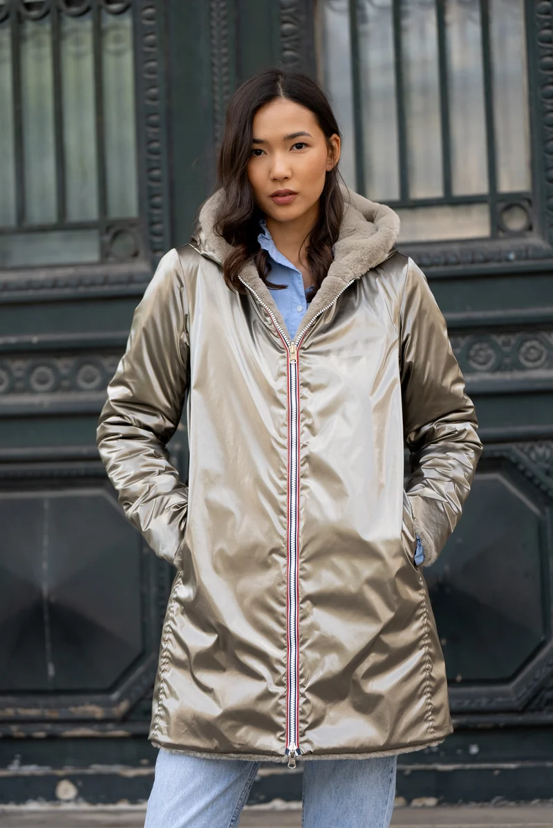 Imperméable fourré réversible long (matelassé)