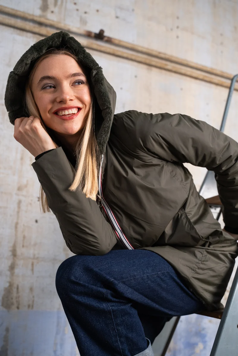 Imperméable fourré réversible long (matelassé)