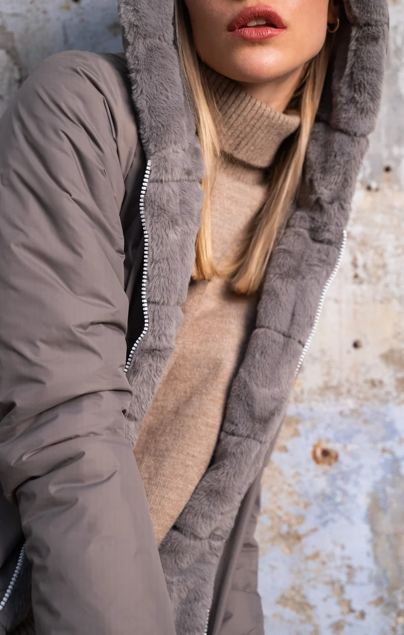 Imperméable fourré réversible long (matelassé)