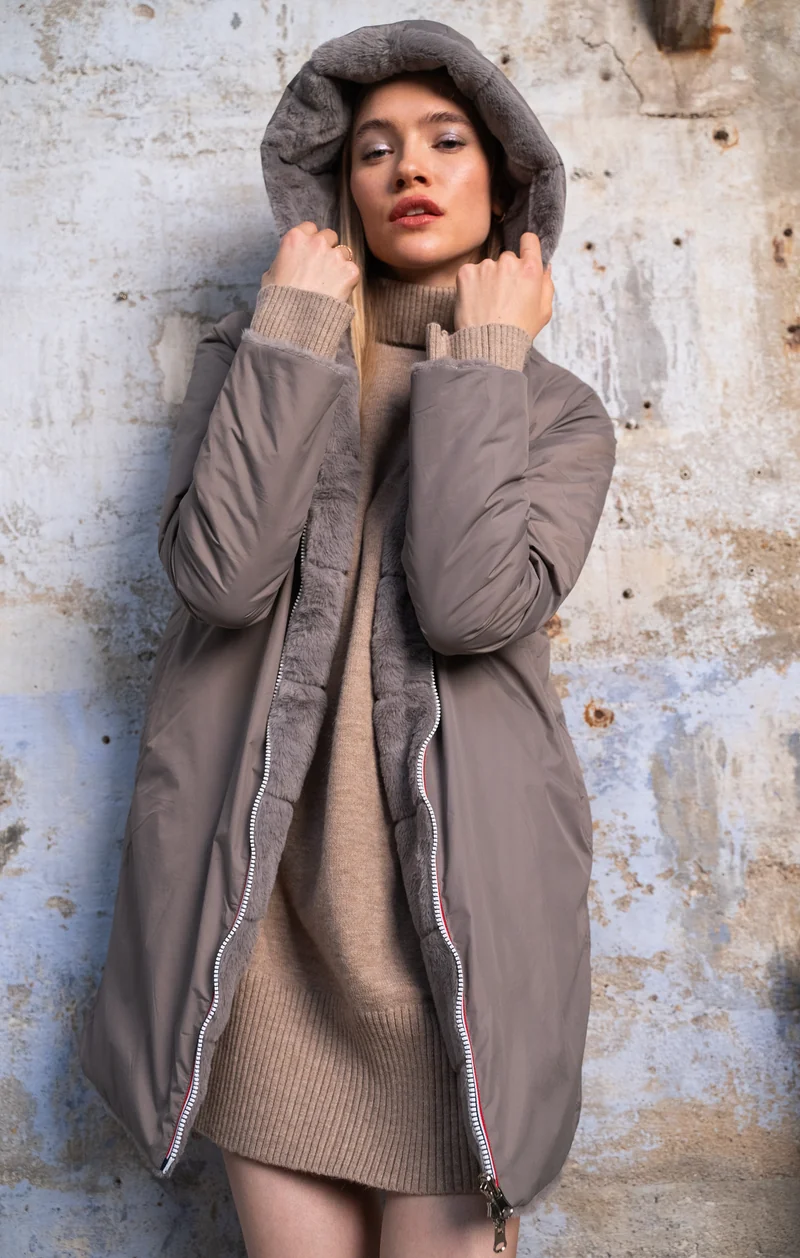 Imperméable fourré réversible long (matelassé)