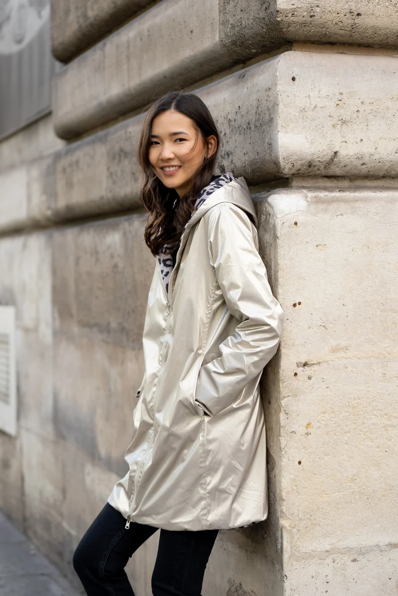 Imperméable réversible long mi-saison léopard