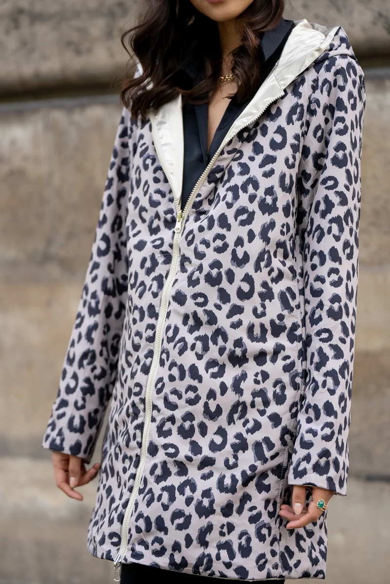 Imperméable réversible long mi-saison léopard